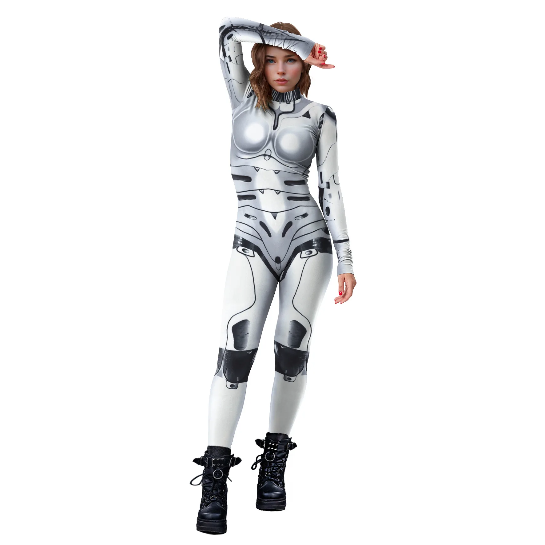 Women Long Jumpsuit Armored Robot Halloween Cosplay Costume Halloween Outfit Festival Skinny Punk Female Clothing