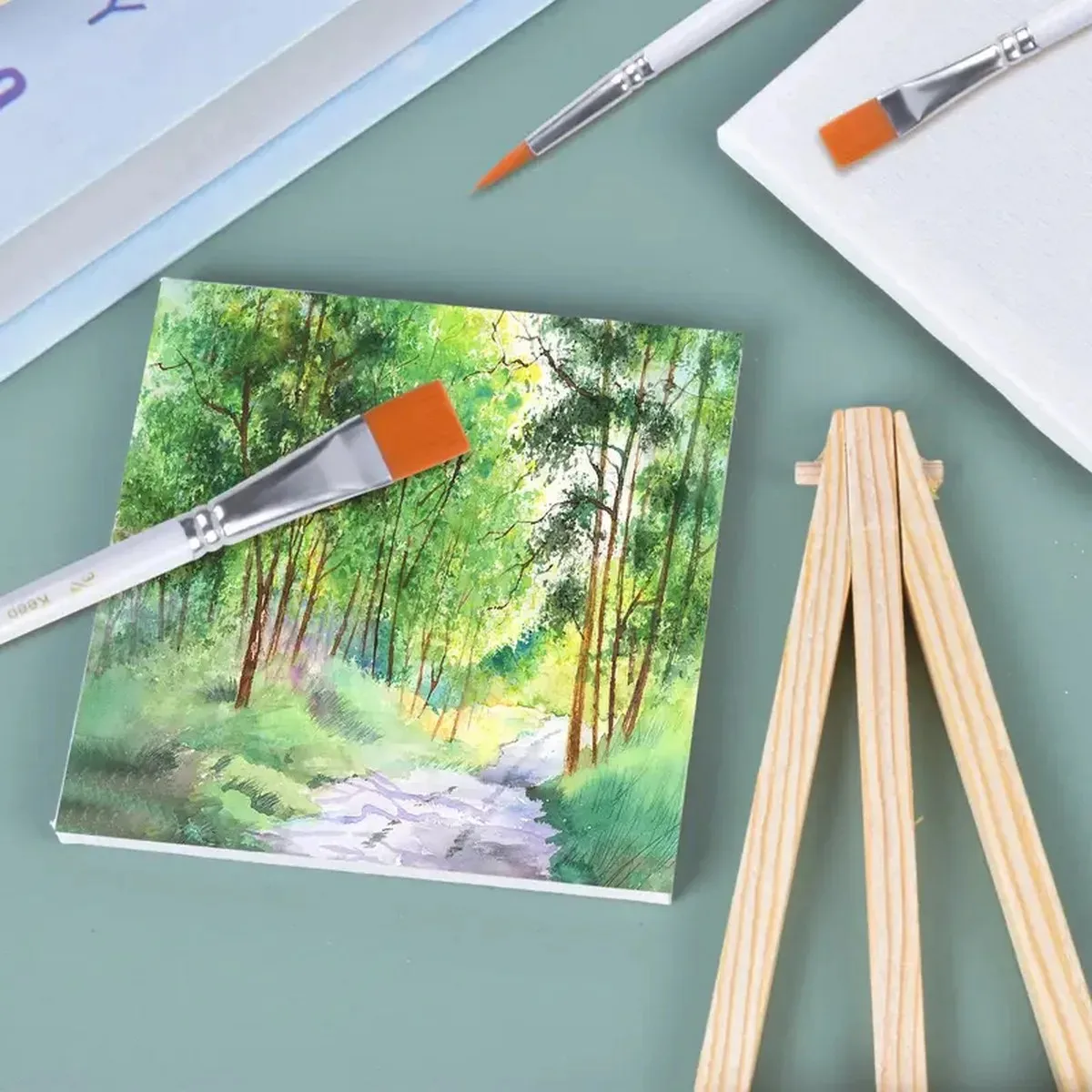 6/18set Mini Canvases And Easel Set for Adult Artists -Tabletop Wooden Display Stand Small Desktop Sketching Tripod Art Supplies