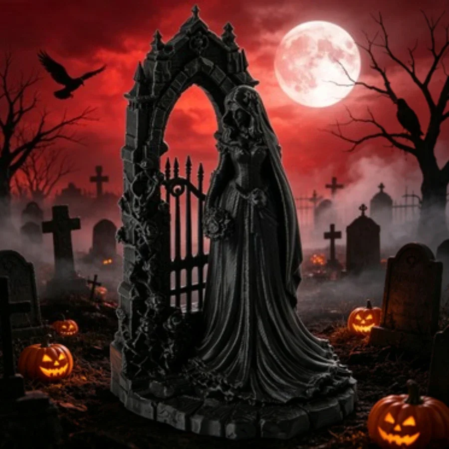 Romantic Sculpture Ghost Bride Gothic Bride Statue Dark At Gothic Arch Door Figurine Home Desktop Ornament Collectible Decor
