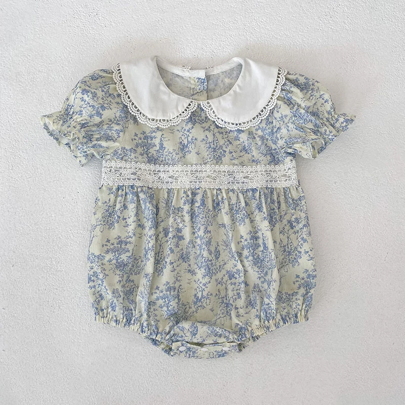 2026 Neuer Sommer-Baby-Krabbelanzug im Koreanischen Stil, Kurzärmeliger Jumpsuit für Mädchen mit Niedlichem Peter-Pan-Kragen – Detail 6