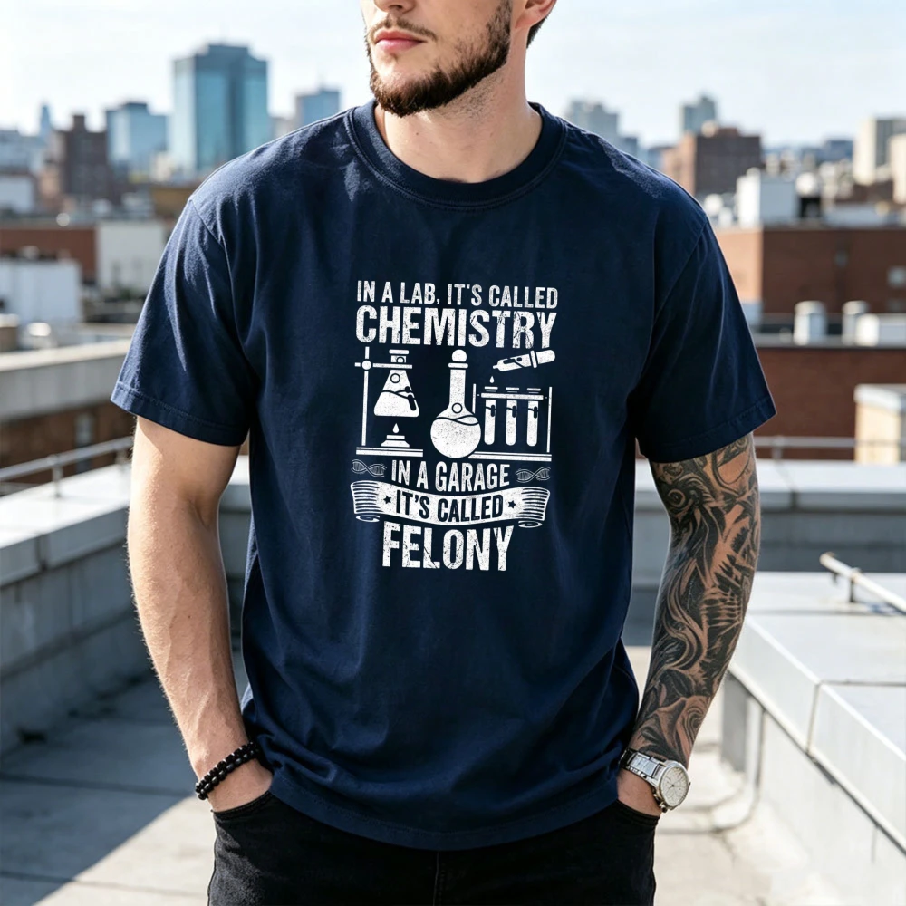 Science Lab Chemistry Tshirt Beaker Flask Test Tubes DNA Helix Banner Cotton Short Sleeve Tee Humor Scientist Graphic Geeky Tops