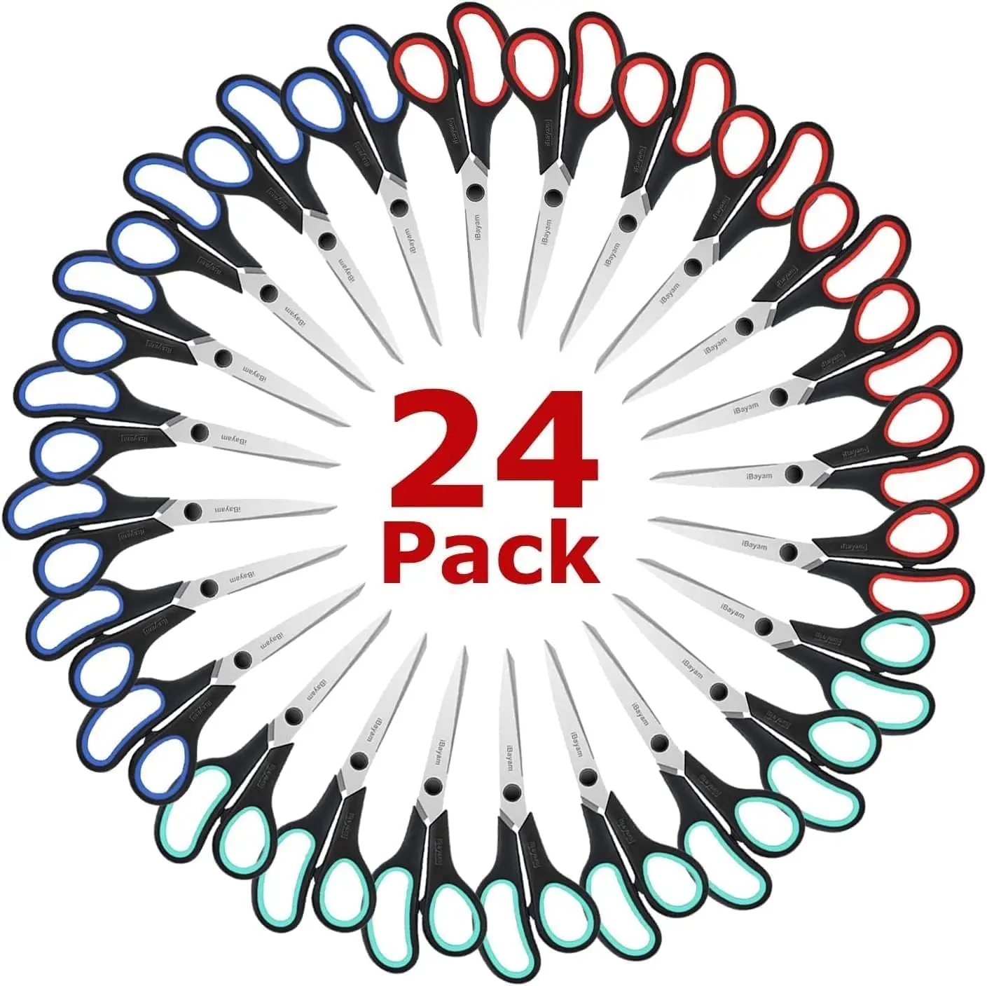 

24-Pack 8" All Purpose Scissors Bulk, School Office Scissors with Comfort-Grip Handles for Teachers, Students, Home Sewing