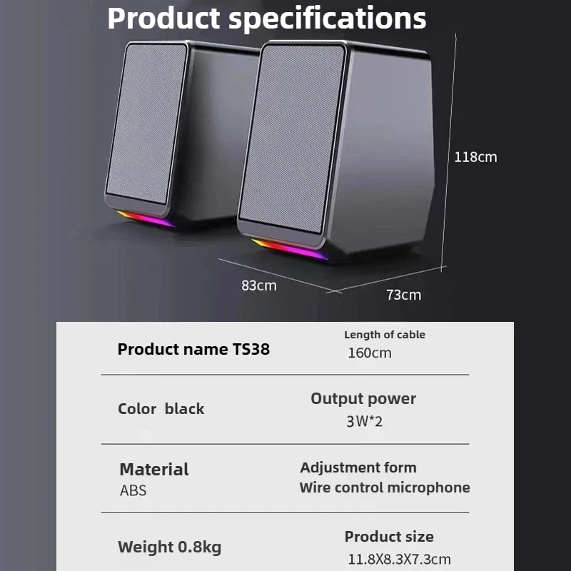 TS38 Mini-Multimedia-Computer, Bluetooth-Lautsprecher, kabelgebundener Gaming-Lautsprecher mit Subwoofer für Desktop-Notebook-TV, universell kompatibel