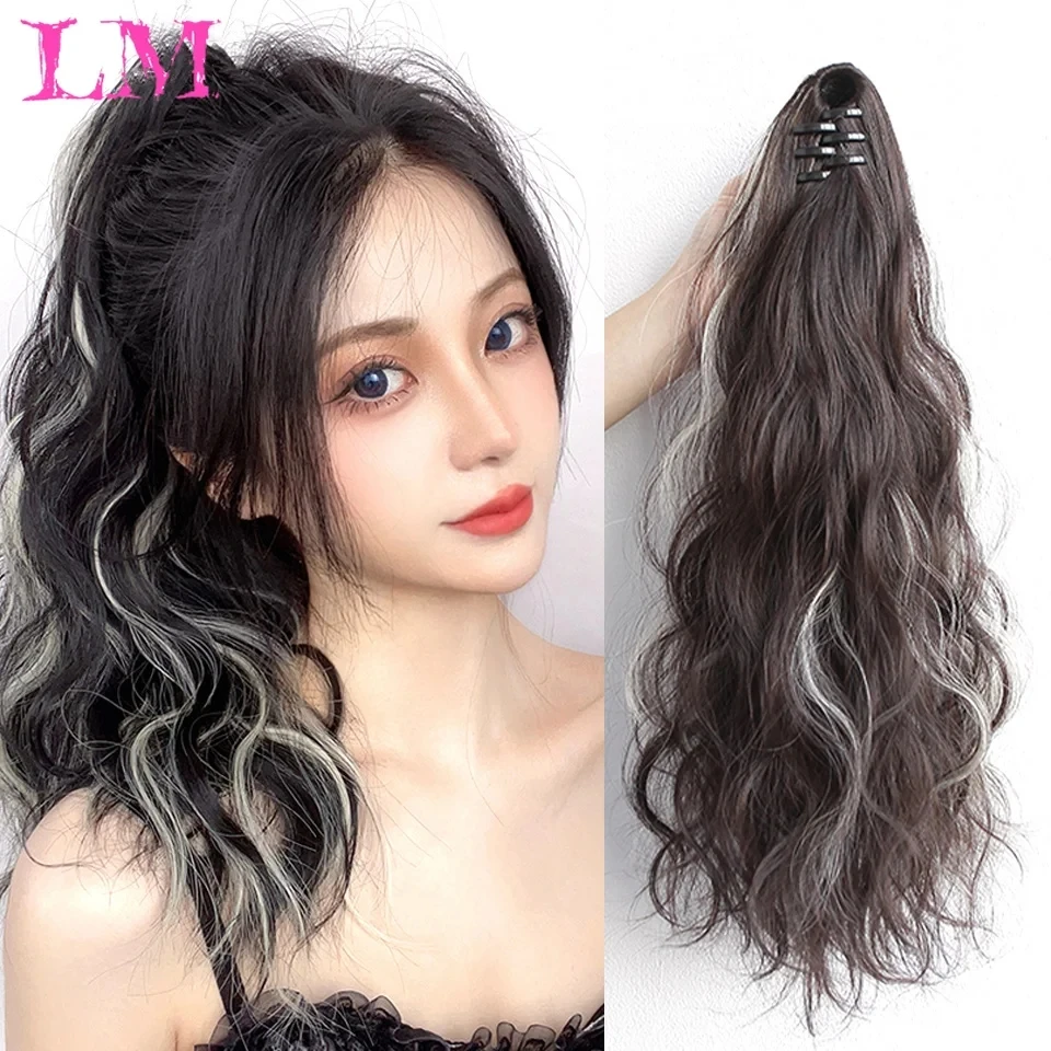 LM Synthetic Grab Clip Ponytail Hair Extension Wig Natural Black 60CM Clip On Woman Horse tail Wig Long Straight Hairpiece