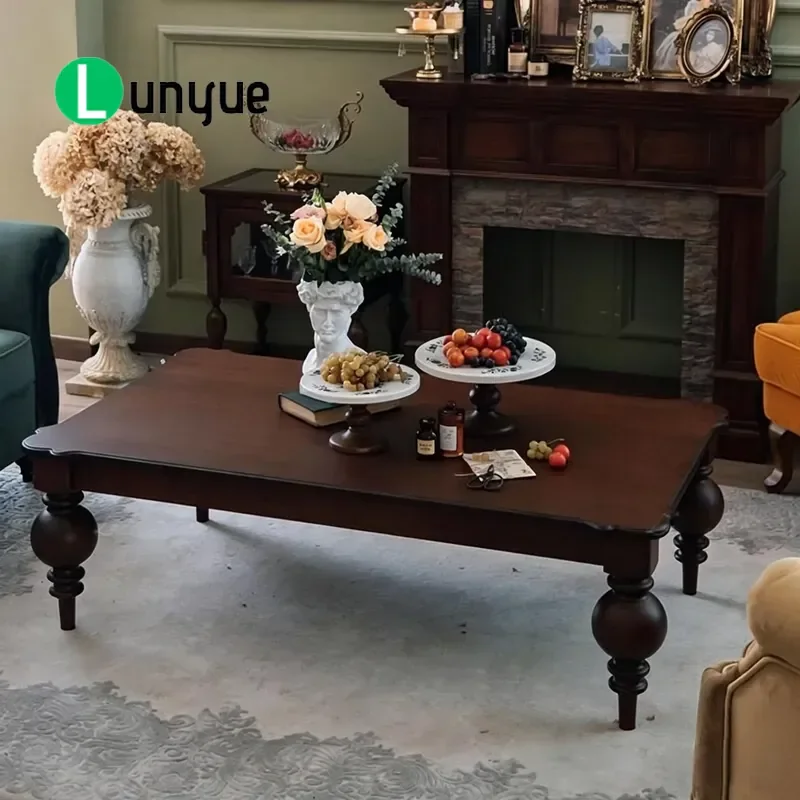 Medieval Style Solid Wood Coffee Table Rectangular Living Room Sofa Side Table Simple Design Durable Furniture for Home Decor