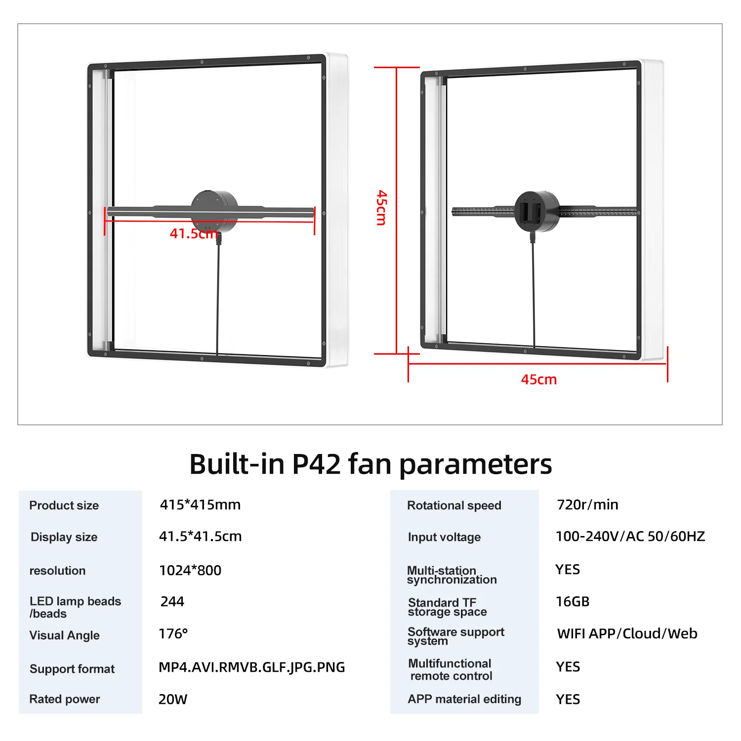 Imagem -06 - Projetor Holograma 3d Fan com Tampa Holográfica Lâmpada Player Luz de Exibição Publicitária Máquina Integrada Wifi Sinal Led 45 cm 50cm