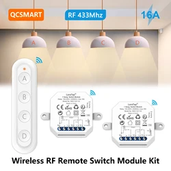 QCSMART Wireless 16A Switch Relay Module Kit 4 Button Remote Control For Light Water Pump Fans Compatible With Wall Switches