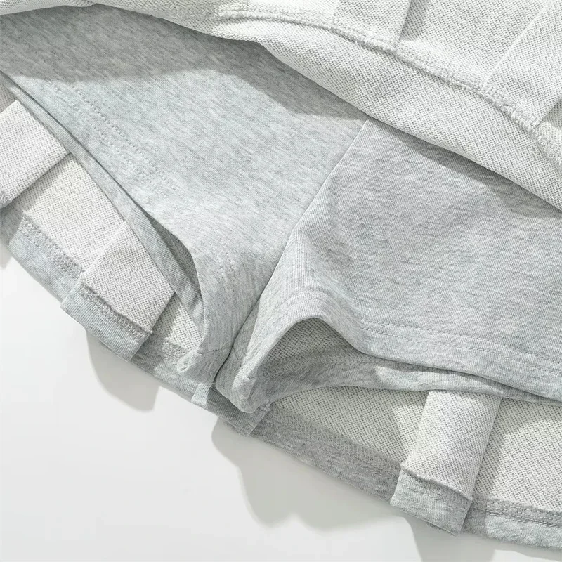 2024 Terry Fabric Y2K Mini Skirt Women Low Waist Wide Pleat Light Grey Sexy Vintage A-line Pleated Skirt Casual Skirt Summer