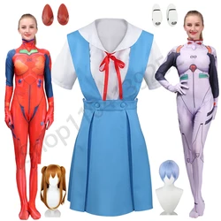 Eva Rei Ayanami Cosplay Costume Asuka Langley Soryu Bodysuit Wig School Uniform Dress Hair Clips Halloween Women Zentai Jumpsuit