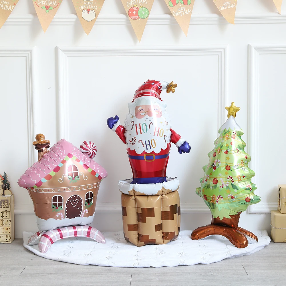 1pc Christmas Balloon Decorated Santa Claus Christmas Tree Shape Home Aluminum Foil Balloon Three-dimensional Christmas Party