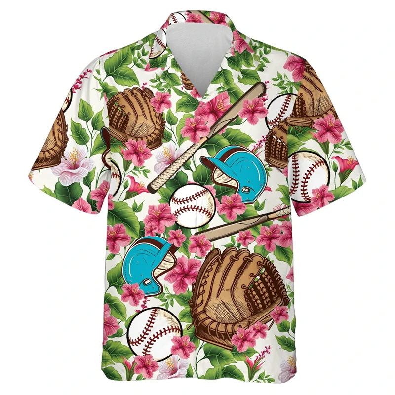 

Модная бейсбольная гавайская рубашка для мужчин, рубашки с короткими рукавами на пуговицах с 3d принтом, летняя уличная пляжная блузка Aloha для отдыха