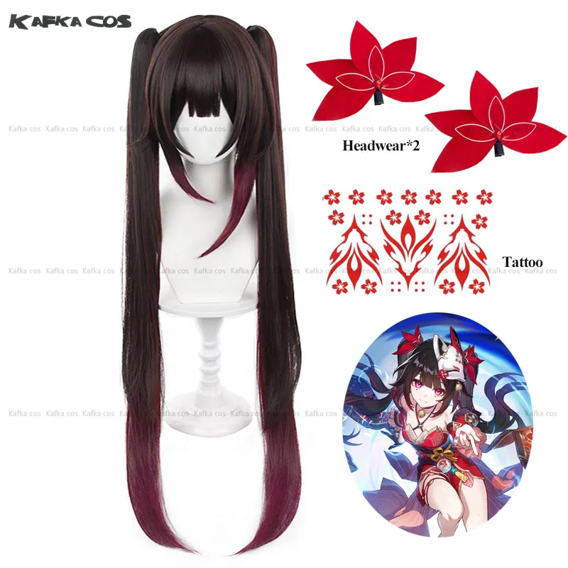 Game Honkai Star Rail Sparkle Cosplay Wig 90CM Color Gradient Hair Headwear Tattoo Stickers Prop Halloween Carnival Role Play