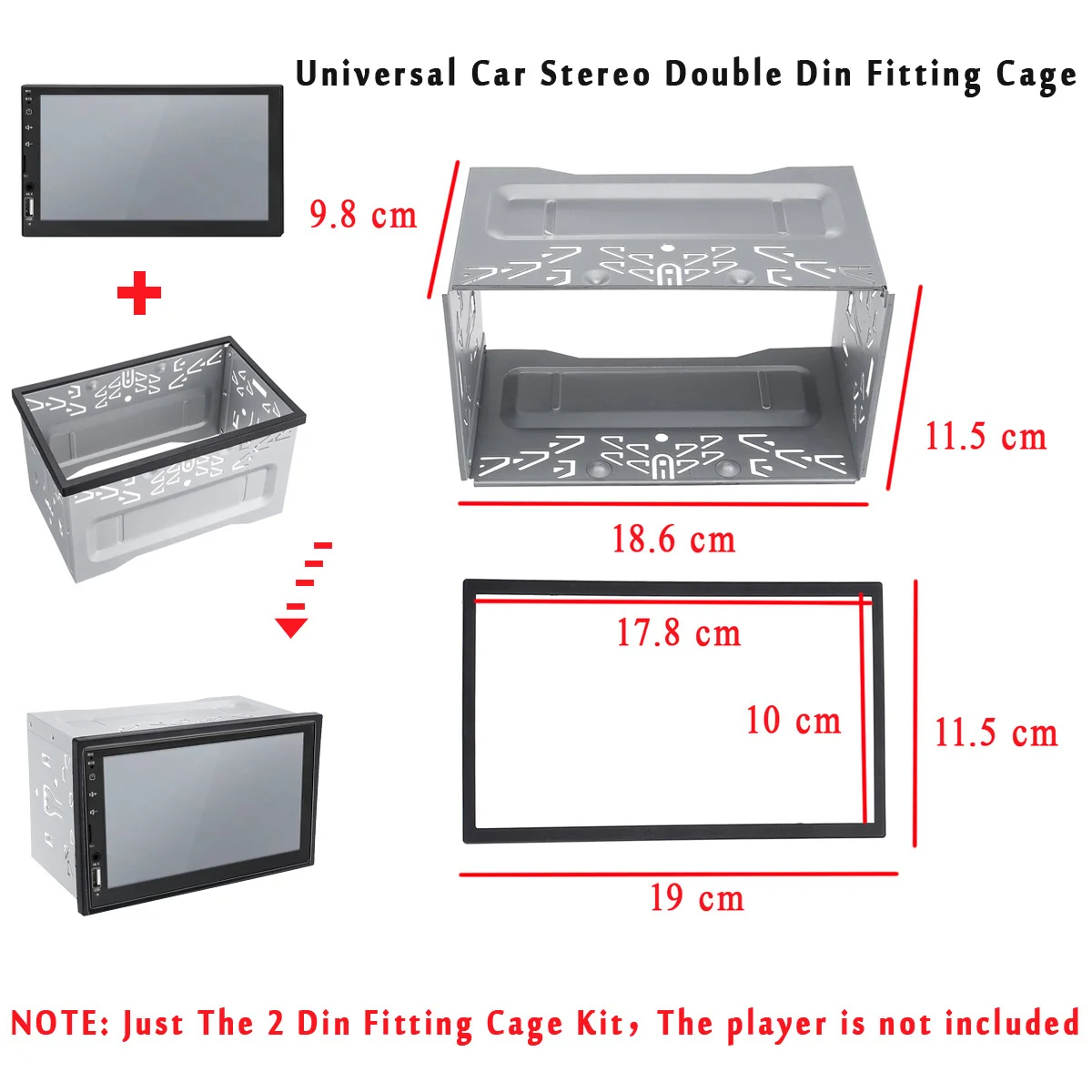 Universal Double Din 2 Din Stereo Radio Replacement Fitting Cage Kit Installation MP5 Player Radio Mounting Frame