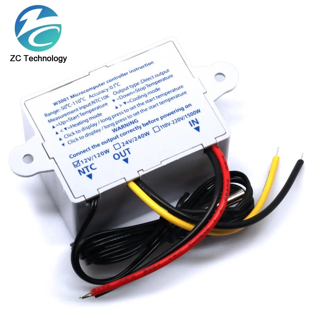 12V/ 24V/ 110V /220V W3001 Digital LED Temperature Controller 10A Thermostat Control Switch Probe XH-W3001