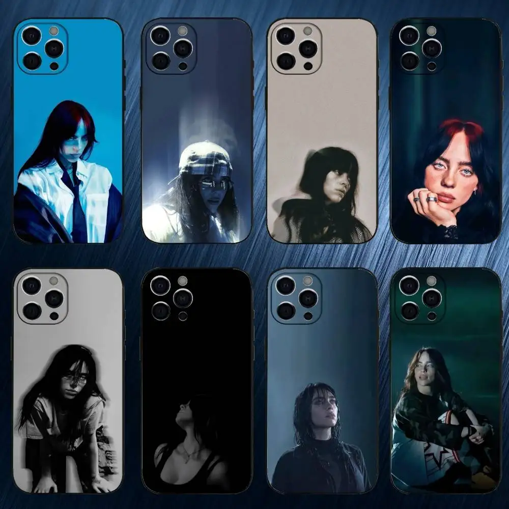 

S-Singer B-Billie Eilish Phone Case For iPhone 17,16,15,14,13,12,11 Plus,Pro Max, Black Silicone Cover
