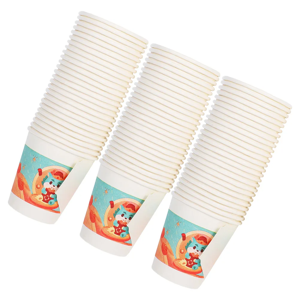 

100pcs Handle Paper Cup Thickened Heat Resistant Chinese Wedding Banquet Party Year of Dragon Disposable Beverage Cups