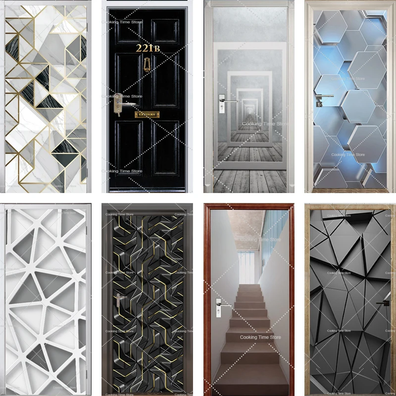 

Abstract Space 3D Door Stickers Self Adhesive PVC Poster for Door Decals Wallpaper Home Apartment Decorative Mural Sticker