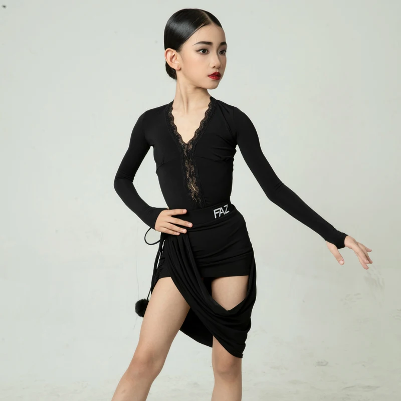 春夏子供用高級パフォーマンス衣装、女の子ラテン高級ダンストレーニングパフォーマンス練習衣装