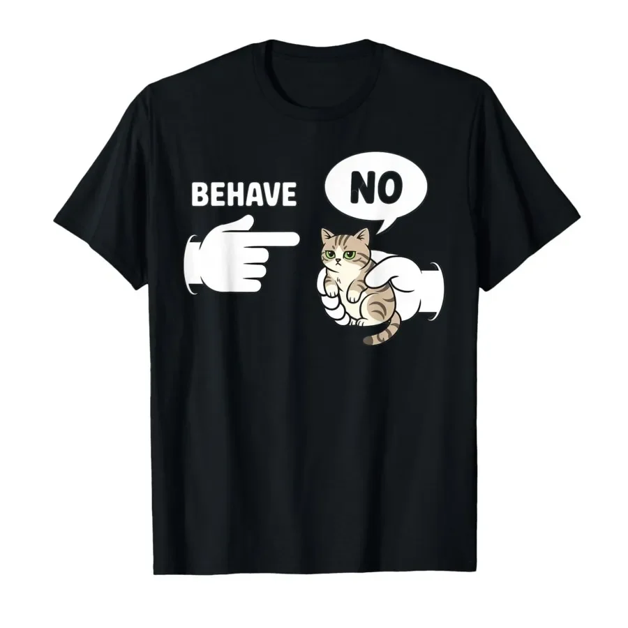 

Dishonest Cat Behave No Animal Cartoon Funny Cat Meme T-shirt For Men Women 100% Cotton T Shirts Short Sleeve Tops 0427-2