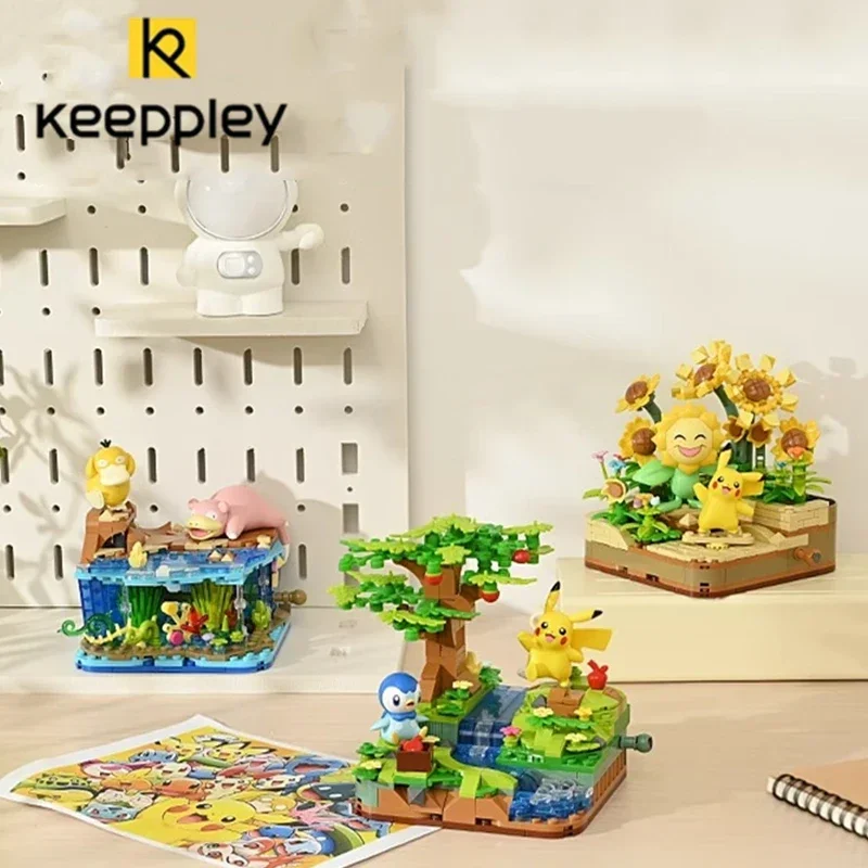 KEEPPLEY Pokemon building blocks Piplup Psyduck Slowpoke assembled model ornaments animation children's toys Christmas gifts