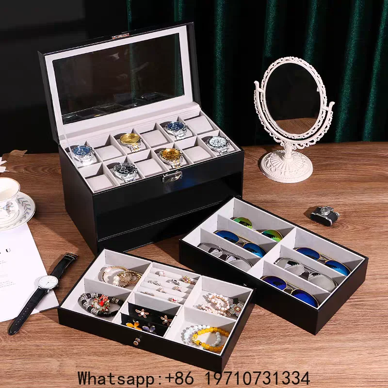 3 Layer Black Leather Watch an - огляд і ціна Jewelry Box With Watches