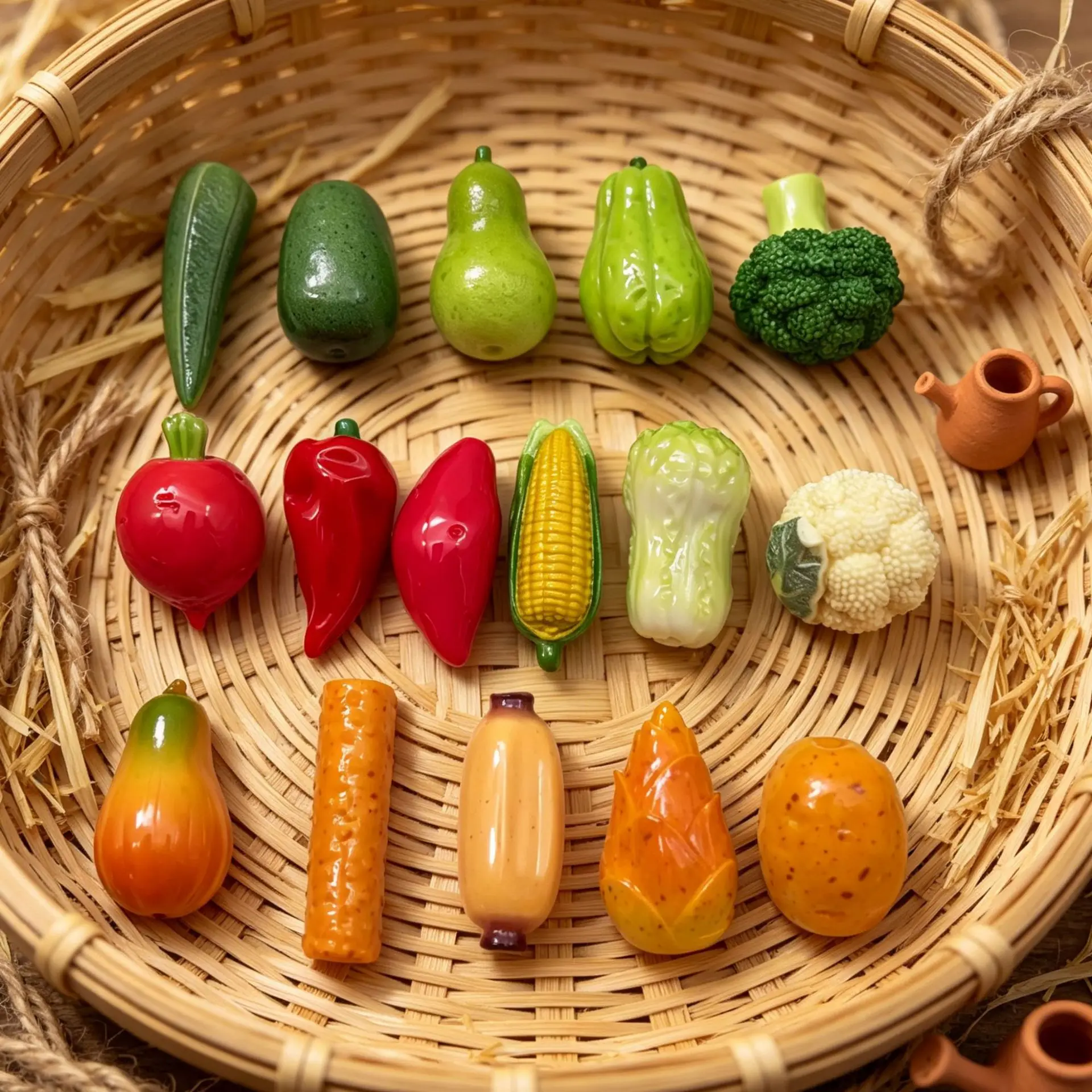 100pcs Cute Simulation Mini Vegetable Chili Eggplant Carrot Broccoli  Corn Resin DIY Accessories for Keychain Hairband Pendant