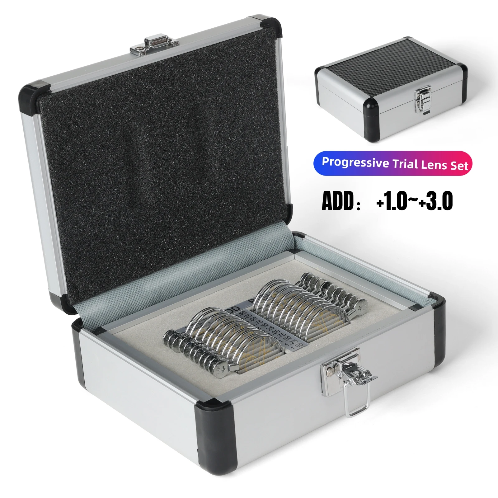 Progressive Optometry Trial Lens Set - 22pcs Aluminum Case with ADD +1.0 to +3.5D Metal Aperture Rings for Accurate Vision Test