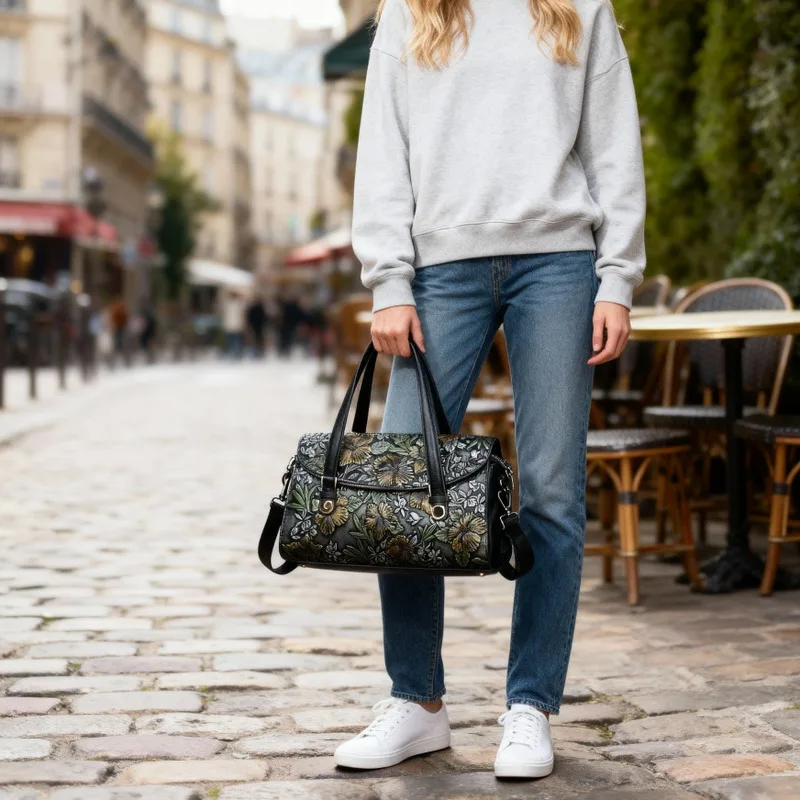 Mortaora-حقيبة يد من الجلد الطبيعي للنساء ، حقيبة كتف بأسلوب ريترو ، صناعة يدوية ، سعة كبيرة ، جلد بقر ، متعددة الاستخدامات #2