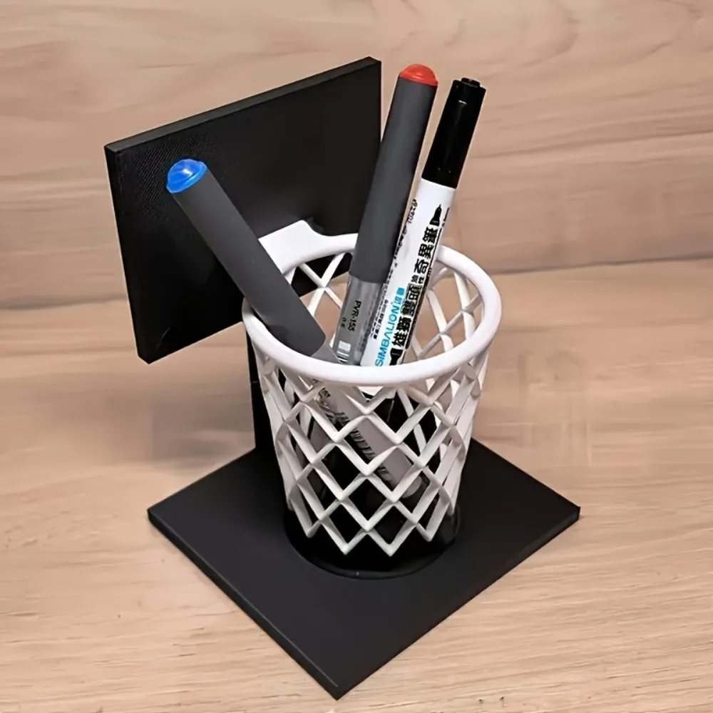 Print Basketball Frame Pen Holder Creative Desktop Storage Black Base and White Mesh Design Home School and Office Gifts