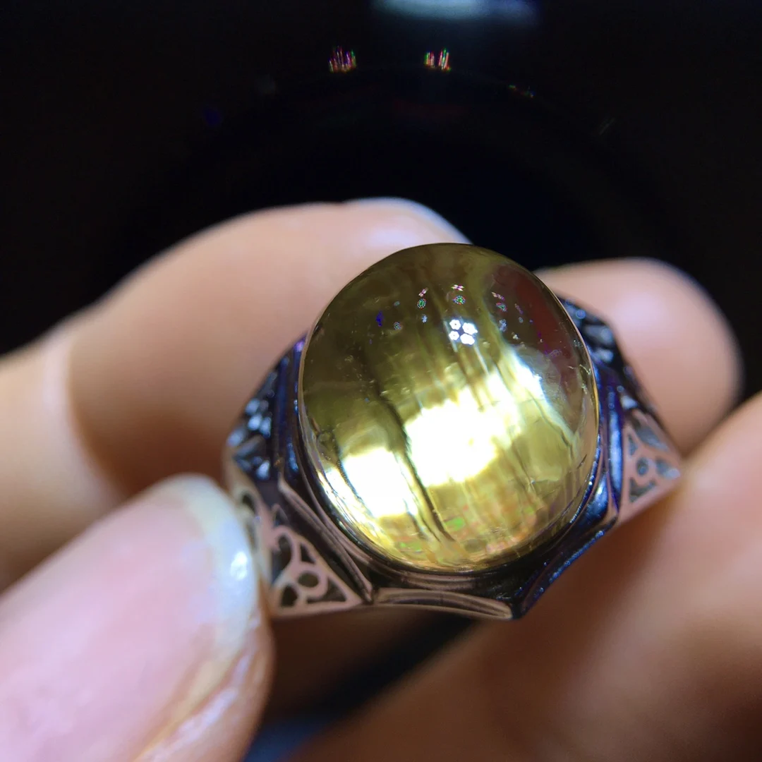 

Natural Gold Rutilated Quartz Adjustable Ring Flower 925 Silver 12.6/11.2mm Rutilated Beads AAAAAA