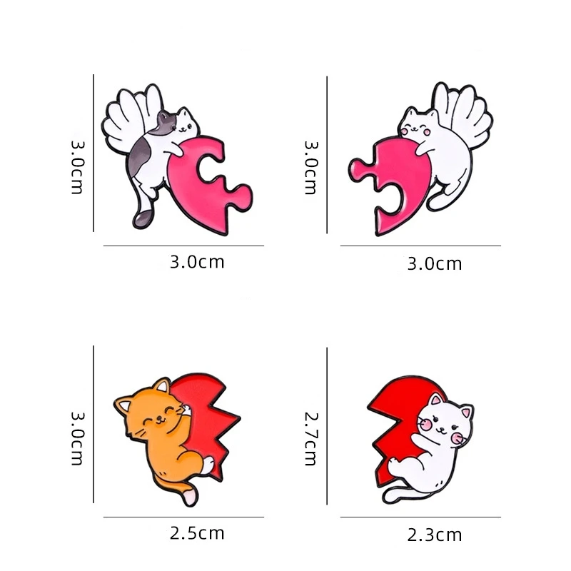 4pcs Cute Love Cat Cartoon Enamel Brooch Spliced Clothing Backpack Hat Accessories Lapel Pin Badge Valentine\'s Day Couple Gift
