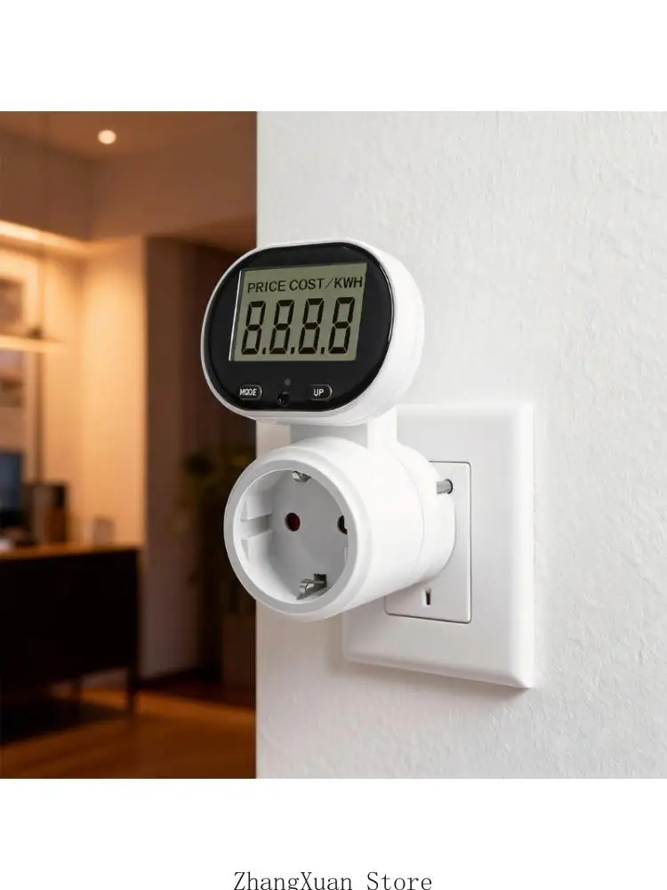 European Standard Rotation Large Screen Power Meter Socket with Real Time Energy Cost Monitoring & Safety Defense 3XUF