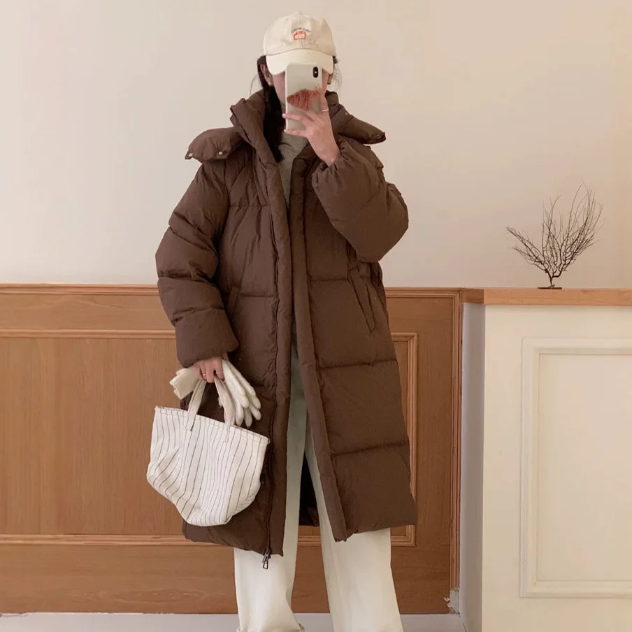Long Down Jacket Women's Knee Thickened Winter New Hooded Loose Korean Version Fashion Big Quilt Jacket