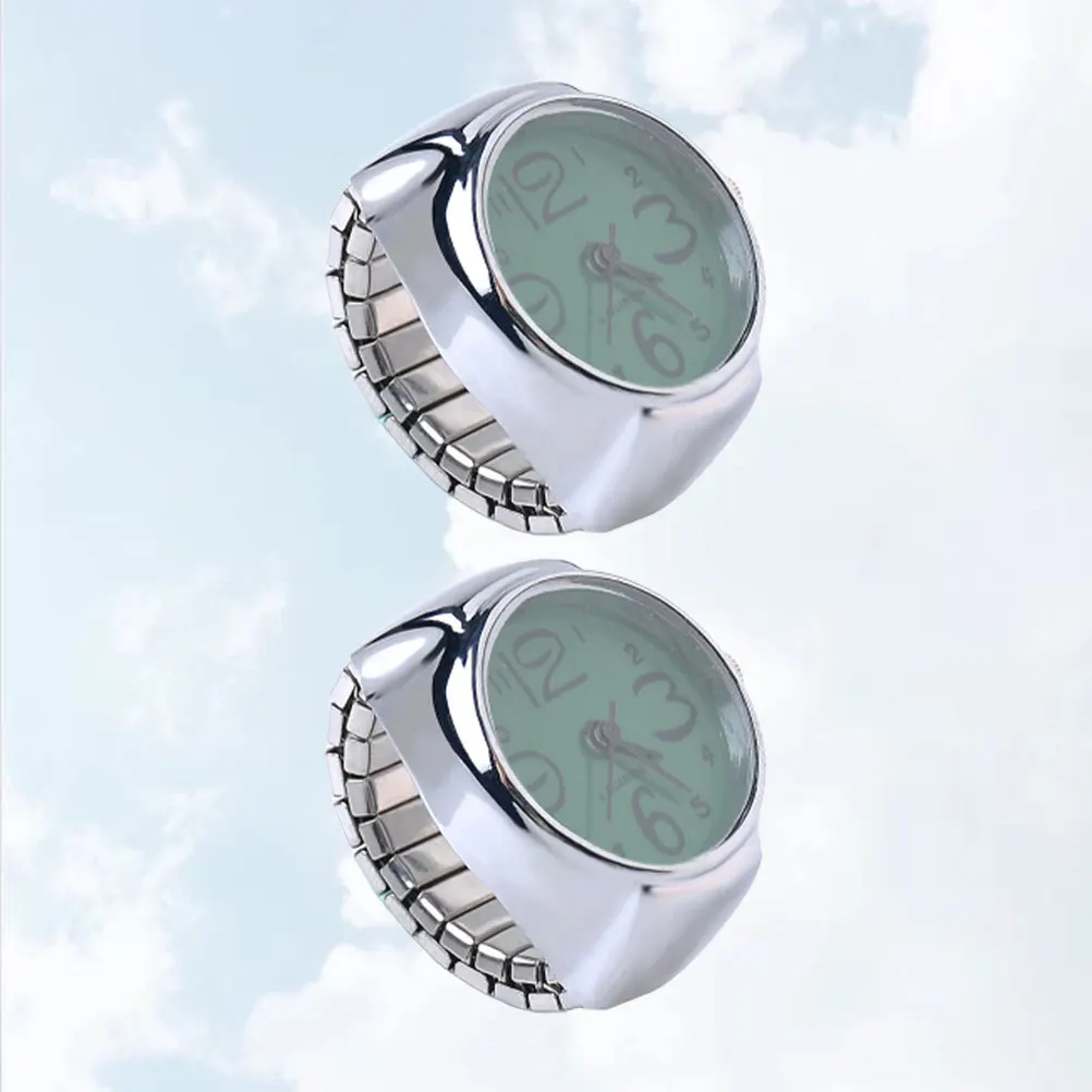 

2pcs Ring Watch For Women Mini Quartz Watches Big Numbers Display Time Convenient Wearable Gift For Girls Finger Clock Accessory