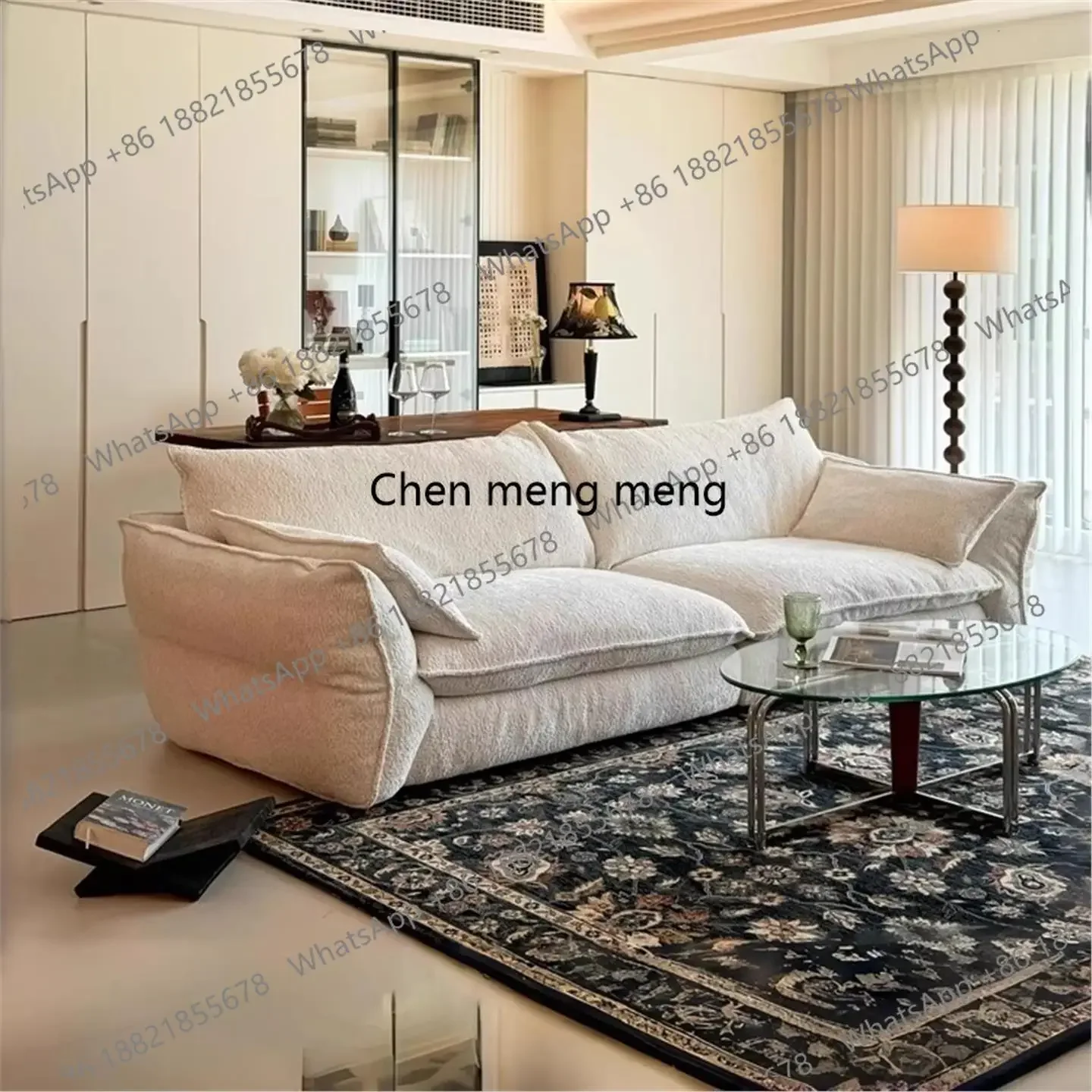 

New arrive French cream style fabric sofa living room straight row waterproof cloud velvet designer sofa