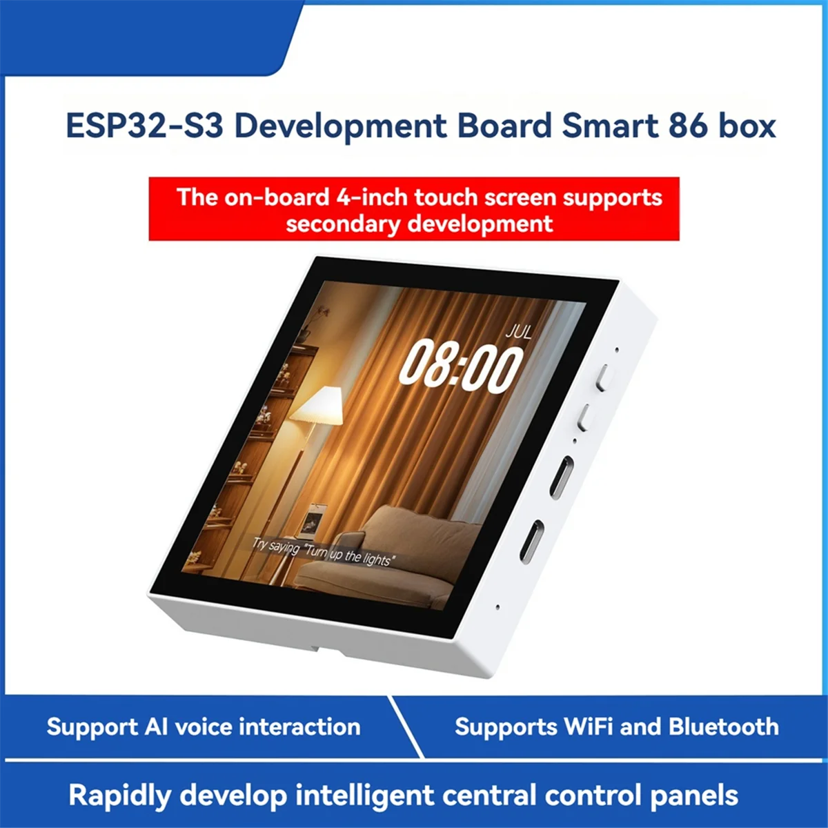 2025 + ESP32-S3 Smart 86 Box Placa de desenvolvimento com tela sensível ao toque de 4 polegadas 2,4 GHz Wi-Fi/Bluetooth 5 Suporte Xiaozhi AI