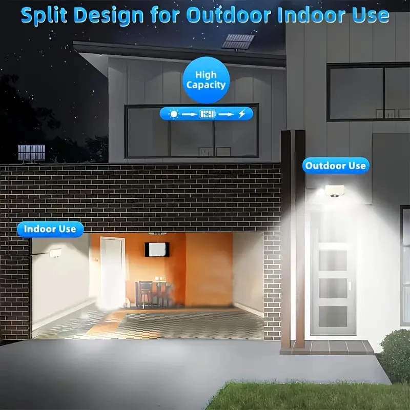 2 Stück 234LED Solar-Wandleuchte IP65 Wasserdicht Bewegungssensor Flutlicht Außen Split Sicherheitsbeleuchtung Lampe für Terrasse, Hof, Garage – Detail 6