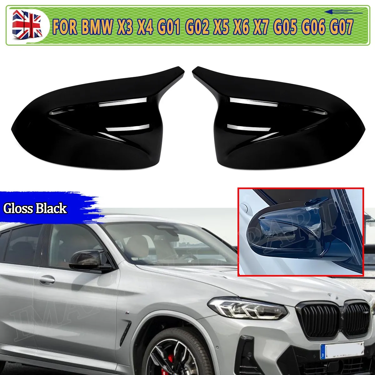 

GLOSS BLACK MIRROR COVER Replace FOR BMW X3 X4 G01 G02 X5 X6 X7 G05 G06 G07 2018 2019 2020 2021 2022 2023 Rearview Mirror Cover