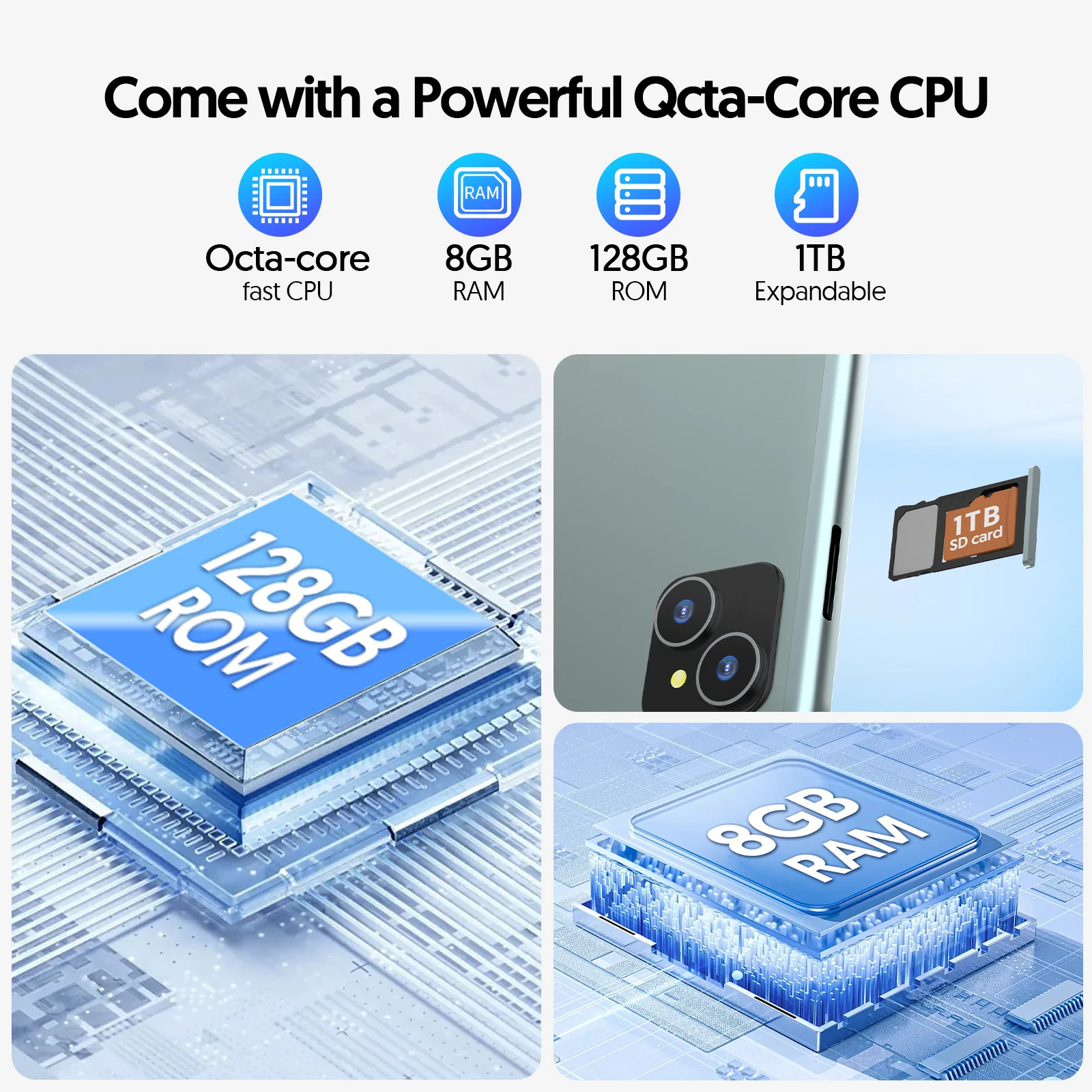 Tablet Android 14, con tastiera, mouse, custodia protettiva, stilo, 8(4+4) GB+128 GB, processore octa-core, certificazione GMS