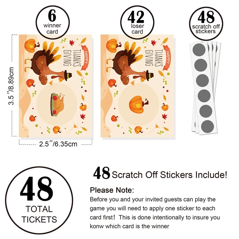 Jeu de cartes à gratter pour fête de Thanksgiving, cartes de dinde durables et faciles à utiliser