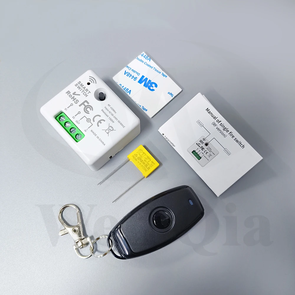 433Mhz Single Live Wire Wireless Smart Light Switch, 220V 110V RF Receiver Without Neutral,50m Transmitter,for Lamp ON/OFF