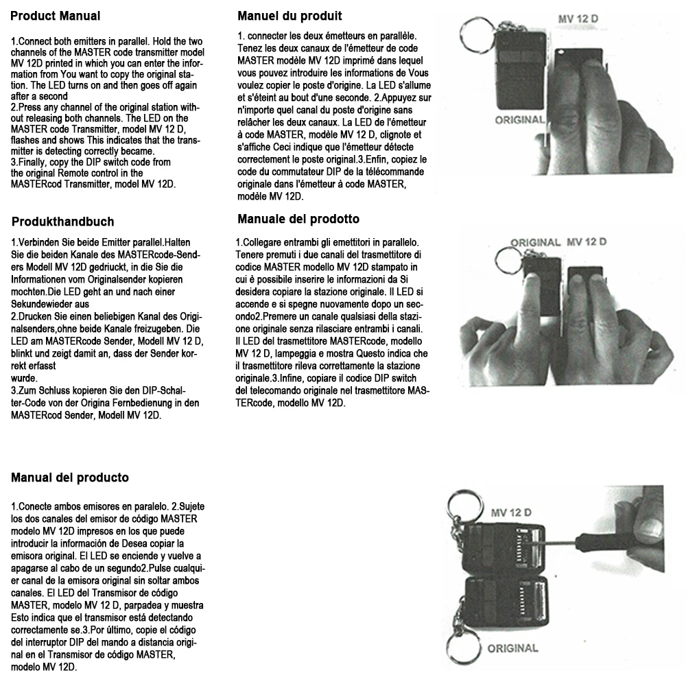 Garage Door Remote Control Compatible With MASTERCODE MV-1 MV-12 MV-123 MV1 MV12 MV123 MD-21 MD-22 MD-23 433.92MHz