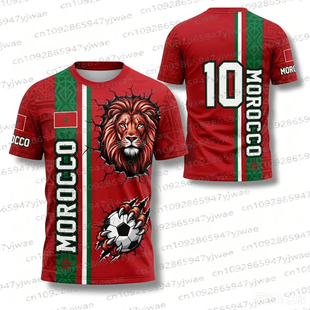 2026Summer Morocco Flag Print Jersey 3D Print T-shirt Breathable Quick Dry Fashion Streetwear Sport Parent-child Tshirt Clothing