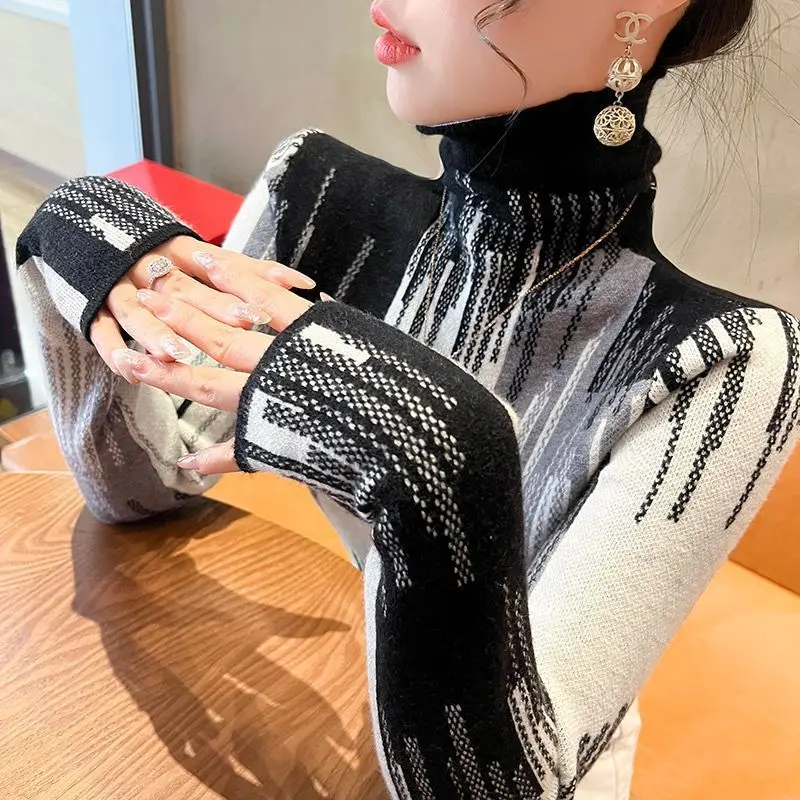 سترة نسائية بياقة مدورة لخريف وشتاء بقصة ضيقة وأكمام طويلة متماسكة لتقليل العمر بلوفر تنحيف أنيق كاجوال #2