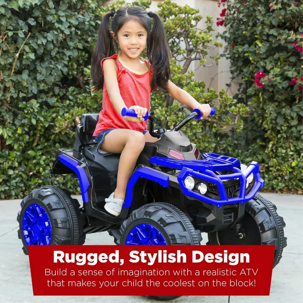 12V Kids Ride-On Electric ATV, 4-Wheeler Quad Car Toy w/Bluetooth Audio, 3.7mph Max Speed, Treaded Tires, LED Headlights, Radio