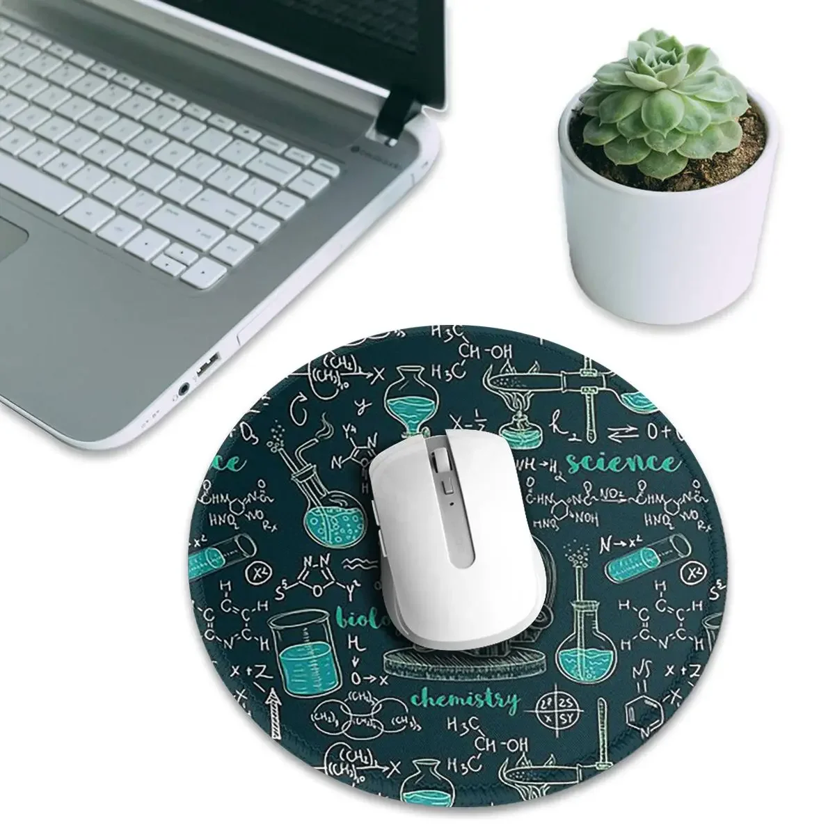 Vintage Old Chemistry Laboratory Microscope Tubes FormulasRound Mouse Pad Computer Keyboard Mouse Mat Gaming Laptop Desk Mat