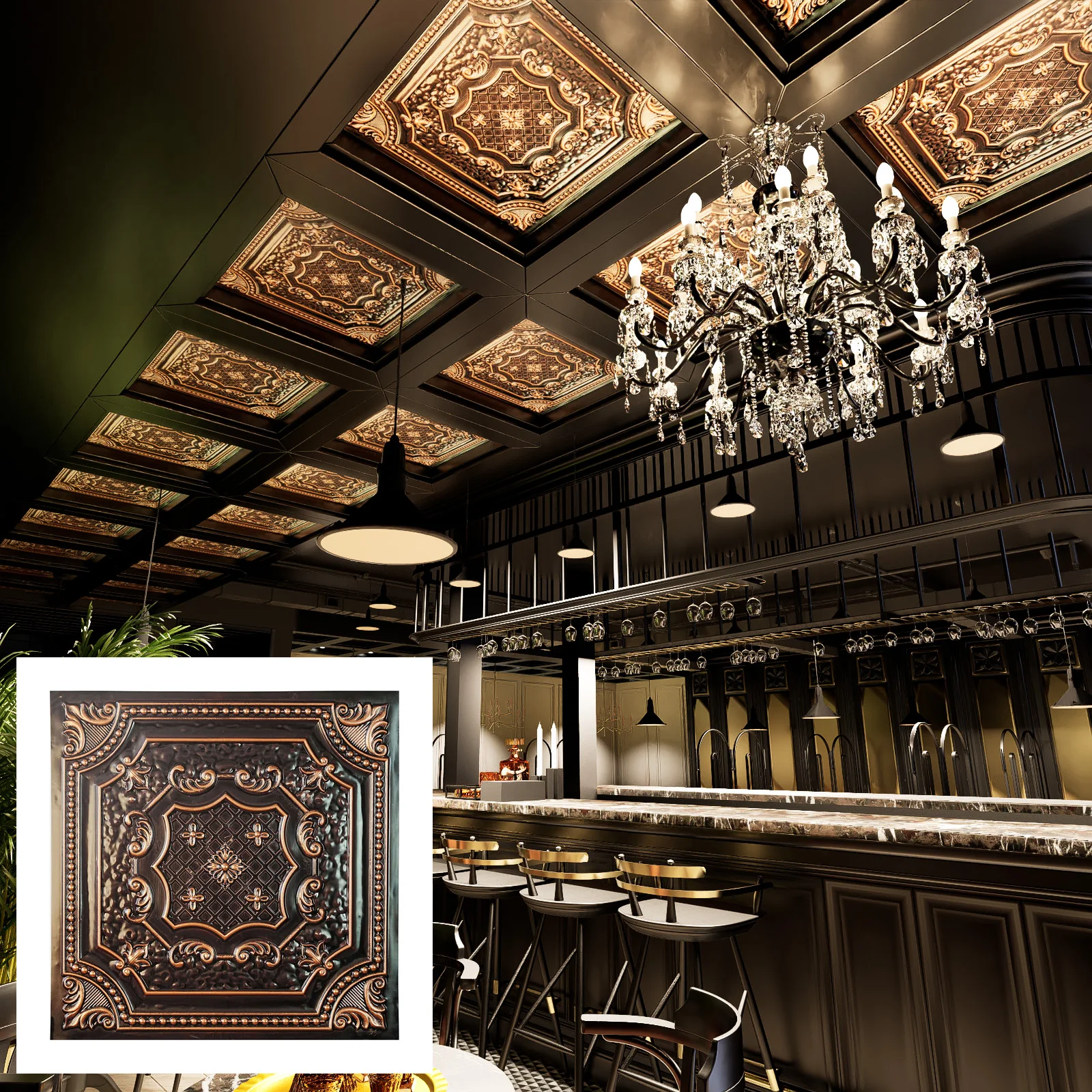 10PCS Vintage Pattern Tin Ceiling Tiles Decorative Wall Panels Handmade for Cafe Club Salon PL04 Traditional copper PAINTSDECOR