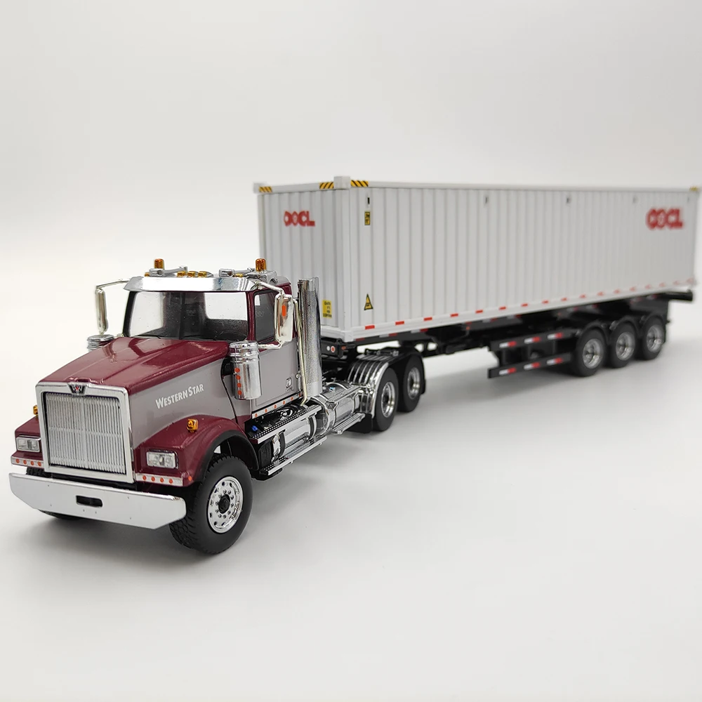 Diecast DM 1:50 Scale WESTERN STAR® 49OO SF DAY CAB TANDEM TRATOR WITH 40'DRY GOODS SEA CONTAINER Alloy Truck Car Model Toy Gift