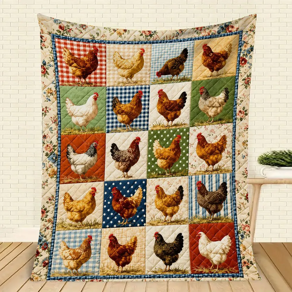 1pc Rural Farm Chicken Flannel Throw Blanket, Super Soft Warm, Indoor Outdoor Use, for Camping Sofa Bed Office