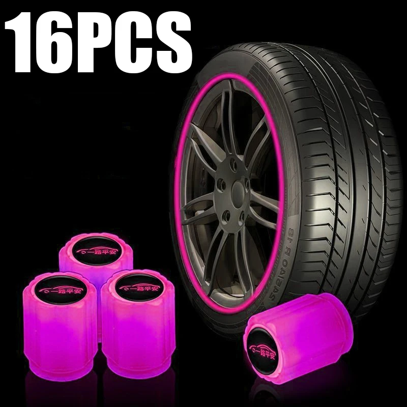 Tapa de válvula luminosa para neumático de coche, cubierta a prueba de polvo rosa y morado, ruedas universales para motocicleta y bicicleta, vástago